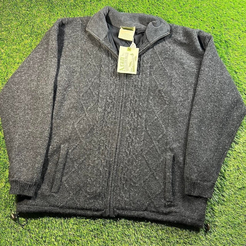 Aran Woollen Mills 240-425 Shetland Wool Full Zip Jacket Mens XL Charcoal NWT